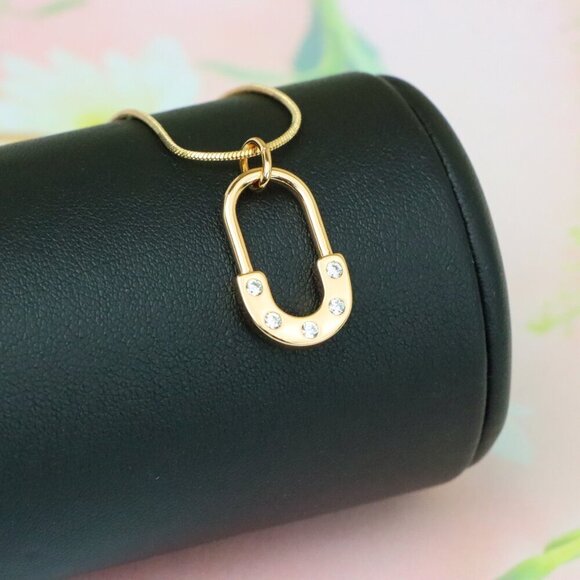 "Rose Gold Modern U-Shaped Pendant with Sparkling Stone Inlay, XPPT1223 - Picture 9 of 13